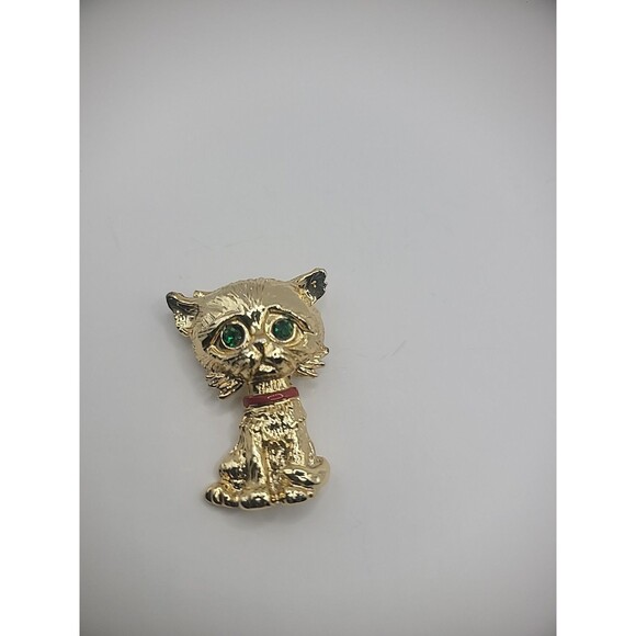 Vintage Gerrys Brooch Pin Doggy Terrier Green Crystals Gold Tone Jewelry - Picture 9 of 11